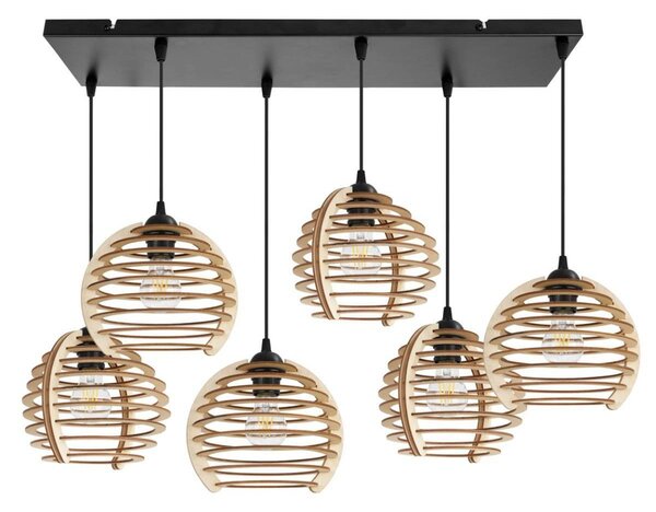 Závěsné svítidlo Timber, 6x dřevěné stínítko, n