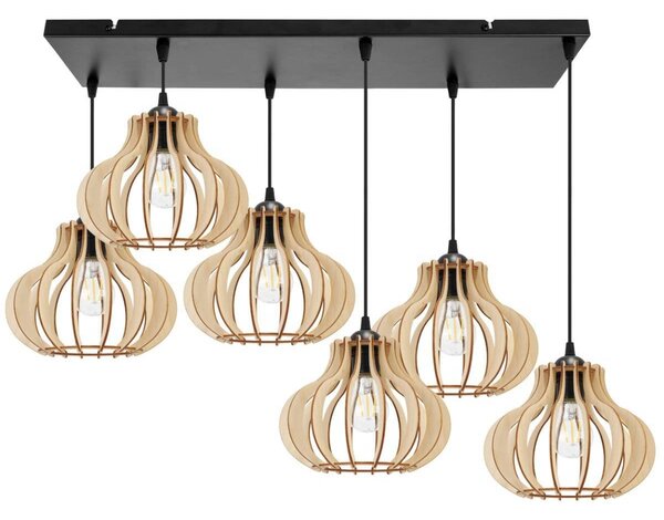 Závěsné svítidlo Timber 3, 6x dřevěné stínítko