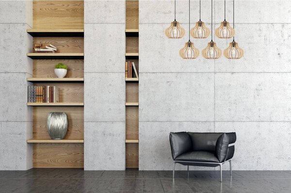 Závěsné svítidlo Timber 3, 6x dřevěné stínítko