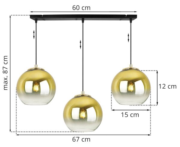 Závěsné svítidlo Bergen Gold, 3x zlaté/transparentní skleněné stínítko (fi 15cm)