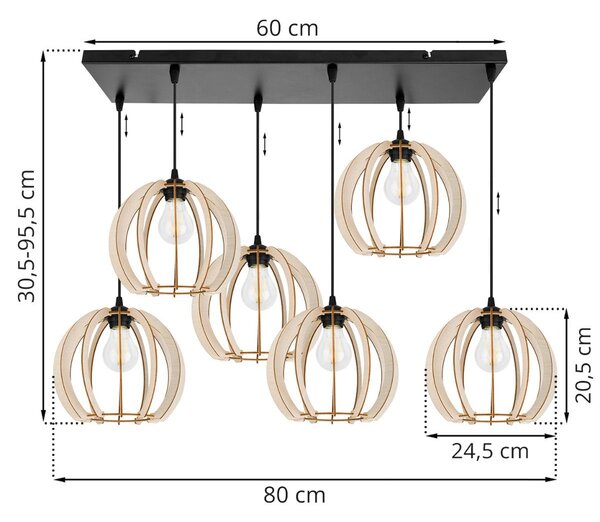 Závěsné svítidlo Timber 9, 6x dřevěné stínítko