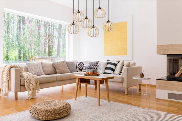 Závěsné svítidlo Timber 9, 6x dřevěné stínítko