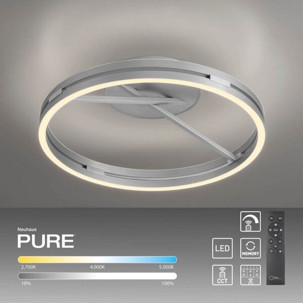 Paul Neuhaus Stropní LED svítidlo PURE Loop, pr.60cm, 7W+30W 2700-5000K, šedá