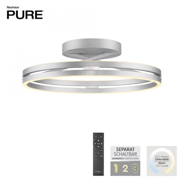 Paul Neuhaus Stropní LED svítidlo PURE Loop, pr.60cm, 7W+30W 2700-5000K, šedá