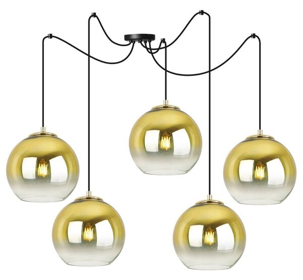 Závěsné svítidlo Bergen Gold Spider, 5x zlaté/transparentní skleněné stínítko (fi 20cm)
