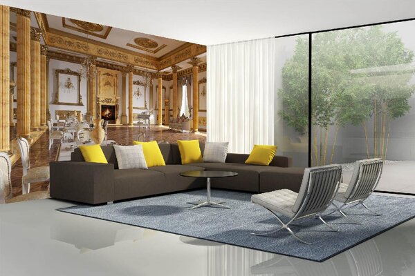 DIMEX | Vliesová fototapeta Taneční sál a restaurace MS-5-0880 | 375 x 250 cm| bílá, žlutá, hnědá