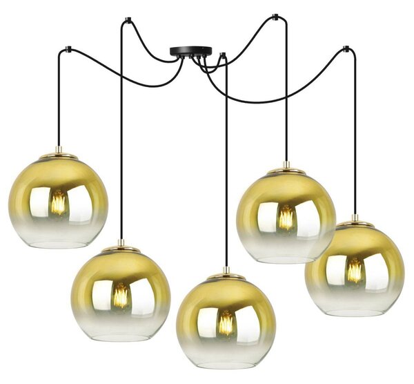 Závěsné svítidlo Bergen Gold Spider, 5x zlaté/transparentní skleněné stínítko (fi 20cm)