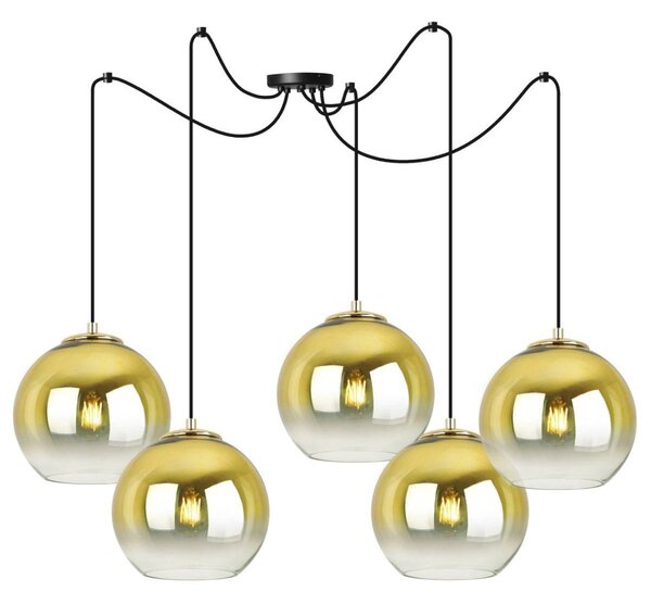 Závěsné svítidlo Bergen Gold Spider, 5x zlaté/transparentní skleněné stínítko (fi 20cm)