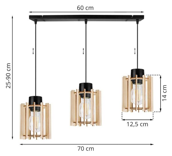 Závěsné svítidlo Timber 7, 3x dřevěné stínítko