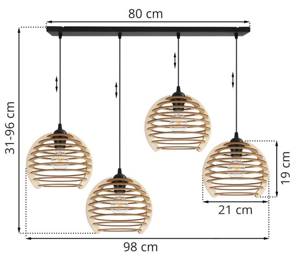 Závěsné svítidlo Timber, 4x dřevěné stínítko, n