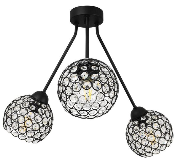 Stropní svítidlo Crystal Trio, 3x černé křišťálové stínítko