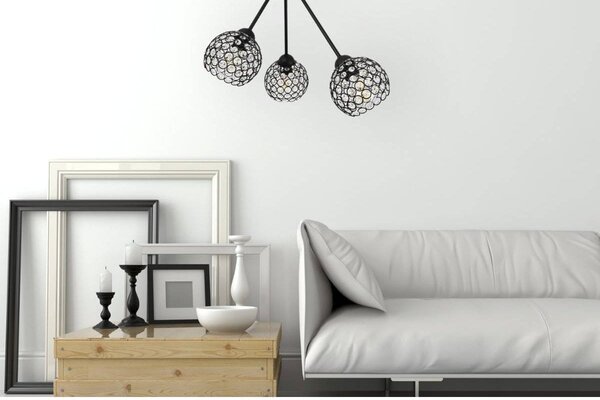 Stropní svítidlo Crystal Trio, 3x černé křišťálové stínítko
