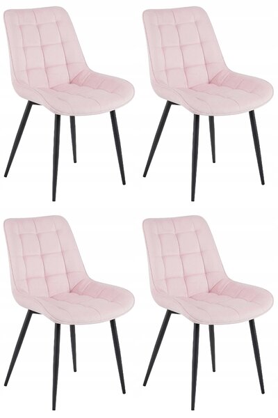 Růžová sametová židle BERA s černými nohami