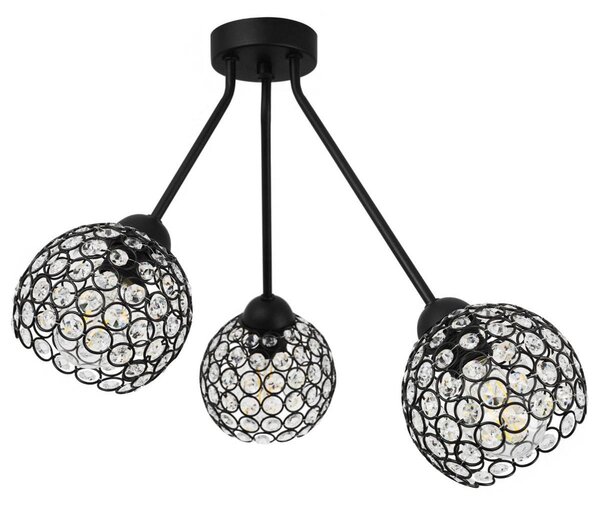 Stropní svítidlo Crystal Trio, 3x černé křišťálové stínítko