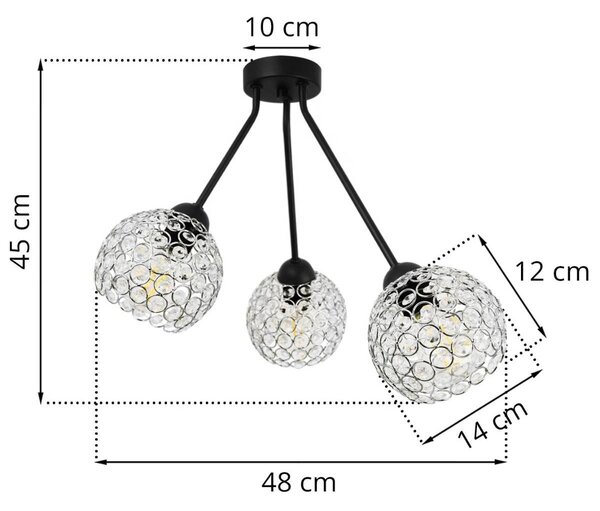 Stropní svítidlo Crystal Trio, 3x stříbrné křišťálové stínítko