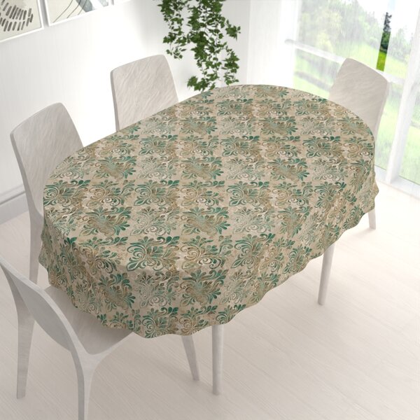 Biante Sametový oválný ubrus Tamara TMR-049 Hnědo-zelený zámecký vzor na světle hnědém 50x100 cm