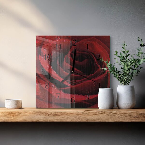 Skleněné hodiny na stěnu Růže zskc-30x30-00178010