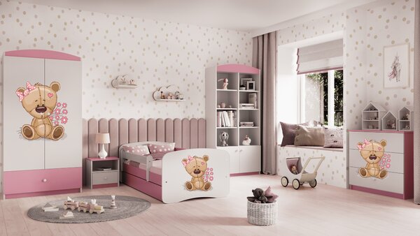 Kocot kids Postel Babydreams méďa s kytičkami růžová, varianta 70x140, bez šuplíků, bez matrace