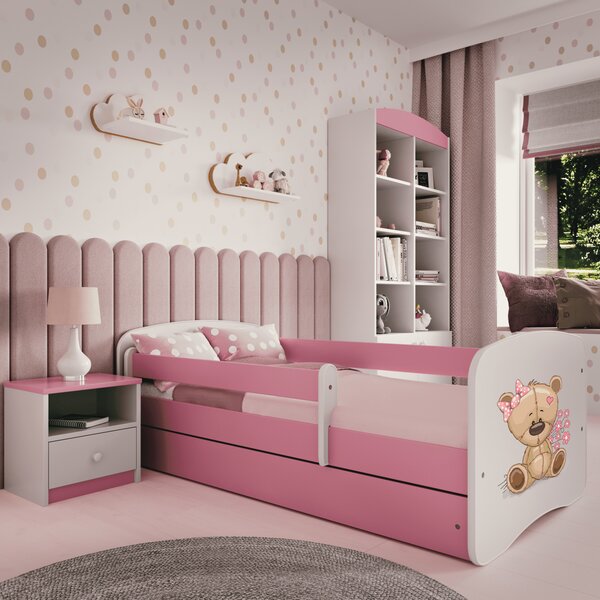 Kocot kids Postel Babydreams méďa s kytičkami růžová, varianta 70x140, bez šuplíků, bez matrace
