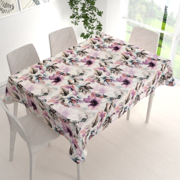 Biante Sametový obdélníkový ubrus Tamara TMR-050 Abstraktní fialové květiny na smetanovém 50x100 cm