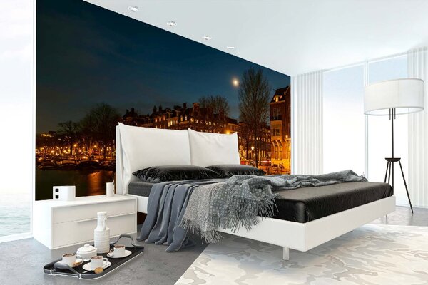 DIMEX | Vliesová fototapeta Amsterdamské domy MS-5-0983 | 375 x 250 cm| měděná, žlutá, šedá
