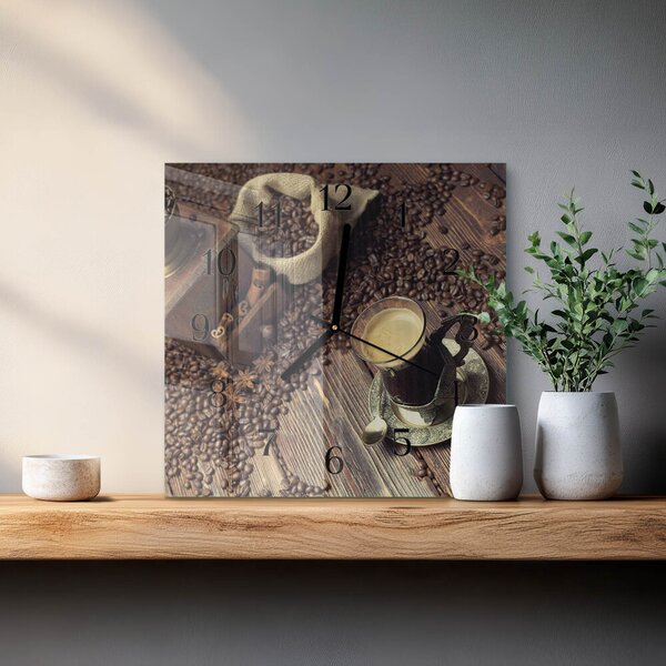 Skleněné hodiny na stěnu Káva zskc-30x30-00181295