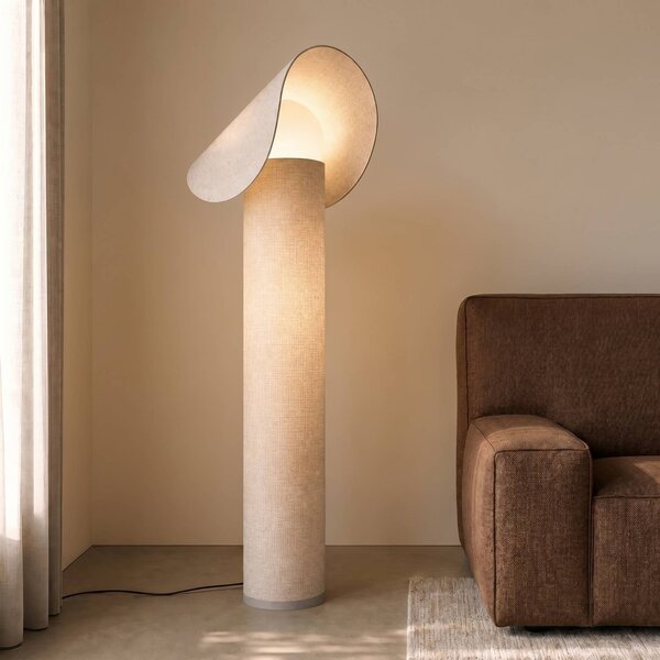 Lucande LED stojací lampa Tamani, béžová, 100 cm, stmívatelné funkce „dim to, stmívatelný, Krémová / jantar, Obývací pokoj / jídelna, Textil / tkanina / hedvábí, Design
