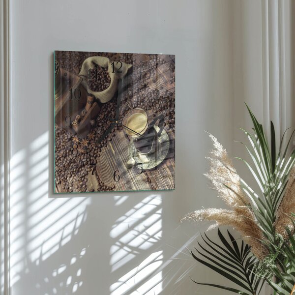 Skleněné hodiny na stěnu Káva zskc-30x30-00181295