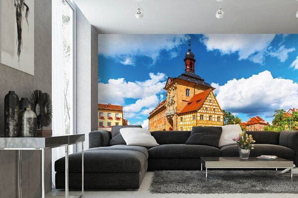 DIMEX | Vliesová fototapeta Radnice v Bambergu MS-5-1005 | 375 x 250 cm| zelená, modrá, žlutá, hnědá