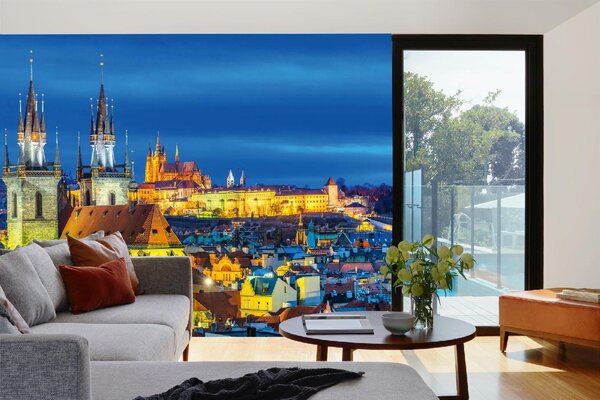 DIMEX | Vliesová fototapeta Praha, noční pohled MS-5-1002 | 375 x 250 cm| modrá, žlutá, hnědá