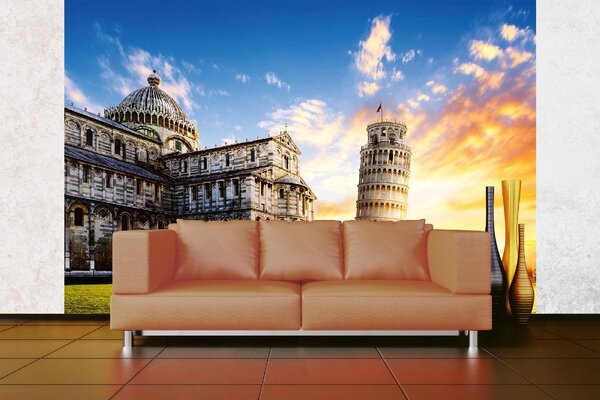 DIMEX | Vliesová fototapeta Piazza dei Miracoli, Itálie MS-5-1017 | 375 x 250 cm| zelená, modrá, bílá, béžová