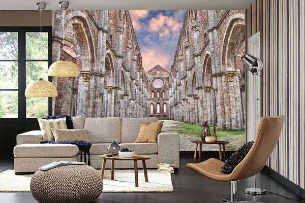 DIMEX | Vliesová fototapeta San Galgano Siena MS-5-1026 | 375 x 250 cm| zelená, modrá, oranžová, šedá