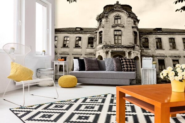 DIMEX | Vliesová fototapeta Palác v Bělorusku MS-5-1025 | 375 x 250 cm| bílá, černá, šedá