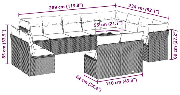 12dílná zahradní sedací souprava podušky světle šedá polyratan 3218472