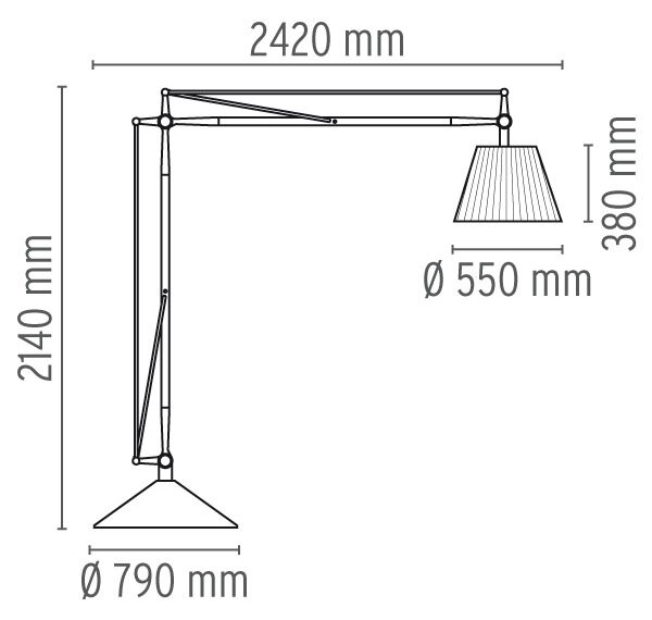 Flos F6366020 SuperArchimoon, designová stojací lampa se stmívačem, 214+242cm, 1x205W, šedá
