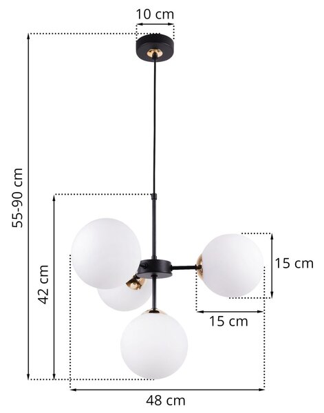 Závěsné svítidlo Florence, 4x bílé skleněné stínítko, g