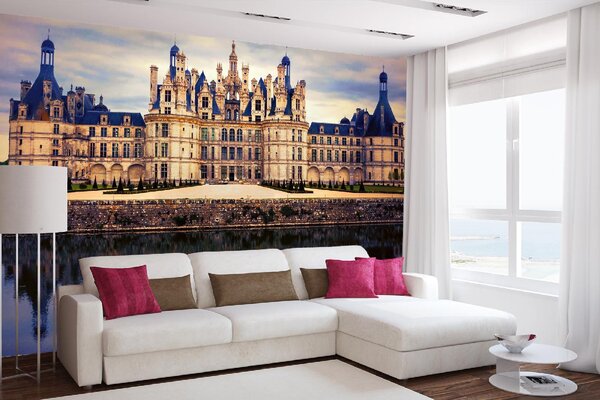 DIMEX | Vliesová fototapeta Chambord, údolí Loire MS-5-1081 | 375 x 250 cm| zelená, modrá, béžová, hnědá