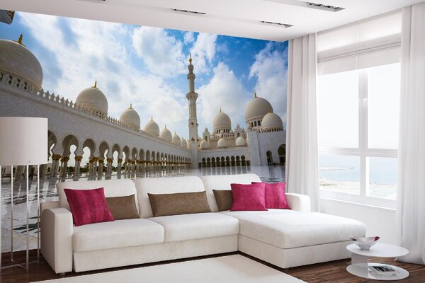 DIMEX | Vliesová fototapeta Abu Dhabi MS-5-1102 | 375 x 250 cm| modrá, bílá, béžová, žlutá