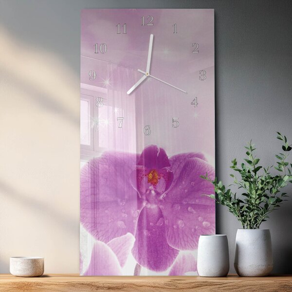 Skleněné hodiny vertikální Orchidej zsppb-30x60-00079346