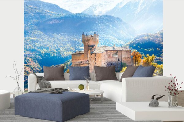 DIMEX | Vliesová fototapeta Valle D'Aosta, Itálie MS-5-1100 | 375 x 250 cm| zelená, modrá, hnědá