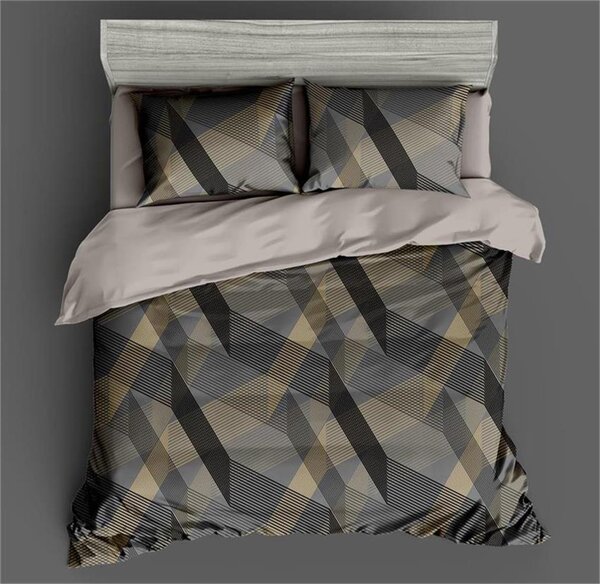 Bavlissimo 7-dílné povlečení bavlněnén s geometrickými čárami na šedém podkladu 140x200 na dvě postele