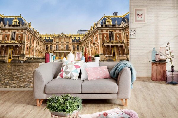 DIMEX | Vliesová fototapeta Zámek Versailles II. MS-5-1109 | 375 x 250 cm| modrá, žlutá, hnědá, šedá