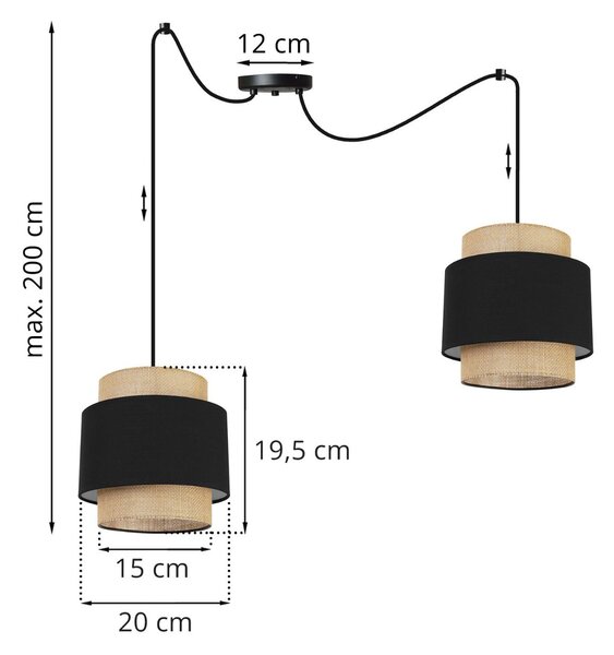 Závěsné svítidlo Boho Spider, 2x jutové/černé textilní stínítko