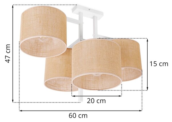 Stropní svítidlo Juta, 4x jutové stínítko, w