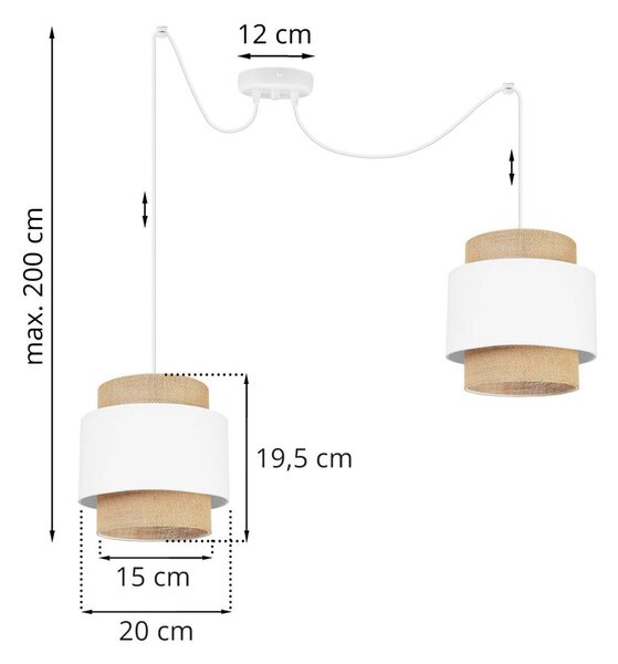 Závěsné svítidlo Boho Spider, 2x jutové/bílé textilní stínítko