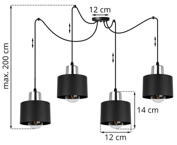 Závěsné svítidlo Panta Spider, 4x černé kovové stínítko, ch