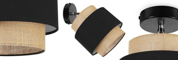 Bodové svítidlo Boho, 1x jutové/černé textilní stínítko, (možnost polohování)