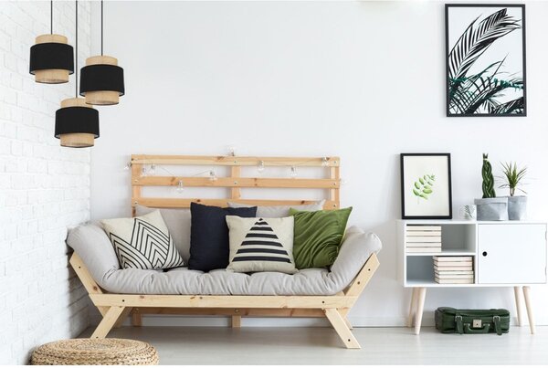 Závěsné svítidlo Boho, 3x jutové/černé textilní stínítko, o
