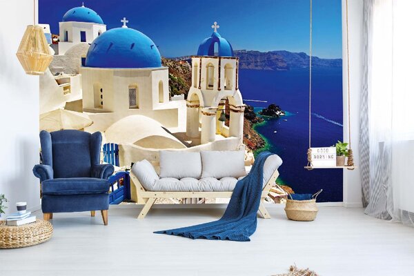 DIMEX | Vliesová fototapeta Santorini MS-5-1118 | 375 x 250 cm| modrá, bílá