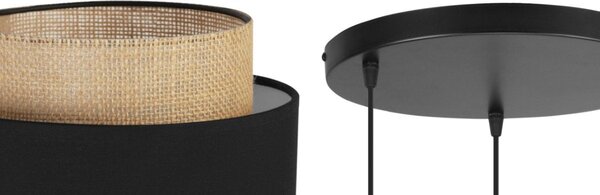 Závěsné svítidlo Boho, 3x jutové/černé textilní stínítko, o